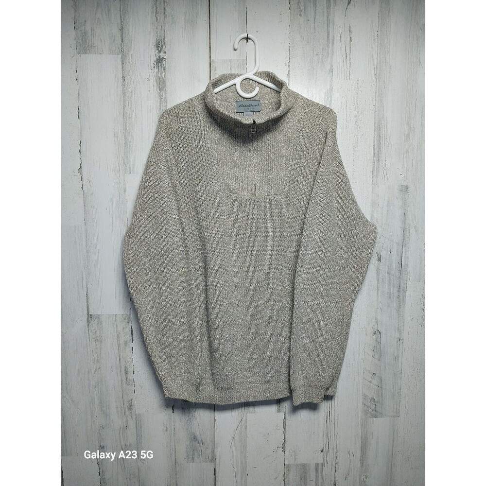 Eddie Bauer Men's Large Beige 1/4 Zip Sweater Made In USA